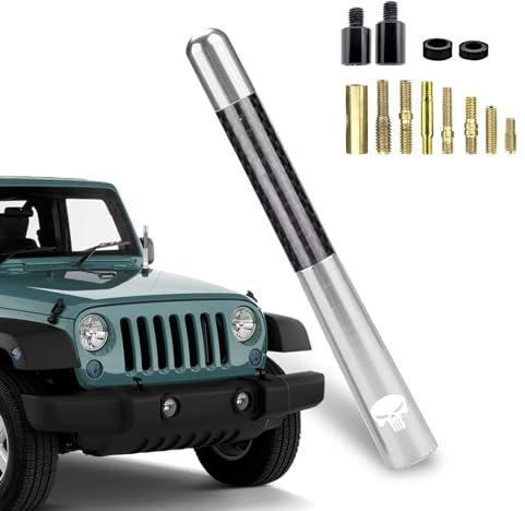 Tesnaao 1 antena de fibra de carbono para automóvil, antena externa de metal de recepción de señal inalámbrica de 4.7 pulgadas, antena decorativa de aspecto suave con accesorios de arandela de