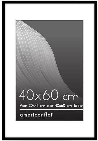 Americanflat Marco de Fotos de 40x60 cm en Negro - Marcos de Fotos 30x45 cm con Paspartú o 60x40 cm sin Paspartú - con Molduras Finas y Cubierta de Plástico Resistente