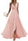 Robe de demoiselle d'honneur à volants pour femme - Longue fente - En mousseline de soie - Robe de soirée formelle pour mariage, Rose poudré., 40
