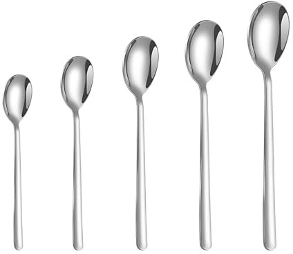 TAORANJU Dessert Spoons Set, 5 Pcs Stainless Steel Table Spoons Teaspoons Serving Spoons, Korean Style Dining Spoons Soup Spoons for Fruit, Cake, Yogurt, Dishwasher Safe