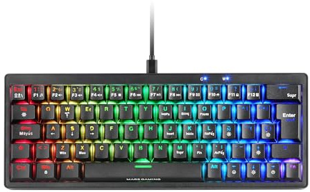 Mars Gaming MKMINIPRO, Ultrakompakt Mekaniskt Tangentbord 60%, Hot-Swap Mekaniska Switchar, RGB Chroma-Belysning, Gaming-Tangentbord Antighosting, Multiplattform, Tysta Switchar, Portugisisk, Svart