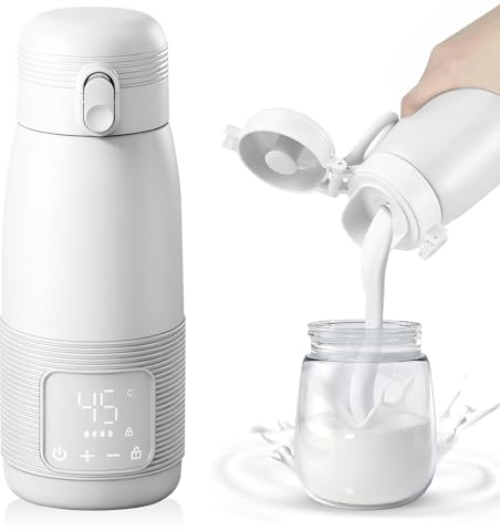 Bärbar Flaskvärmare, Flaskvärmare Baby på Språng, 500ml | Exakt Temperaturkontroll 37 till 55 Grader Justerbar för Resor Nattmatning