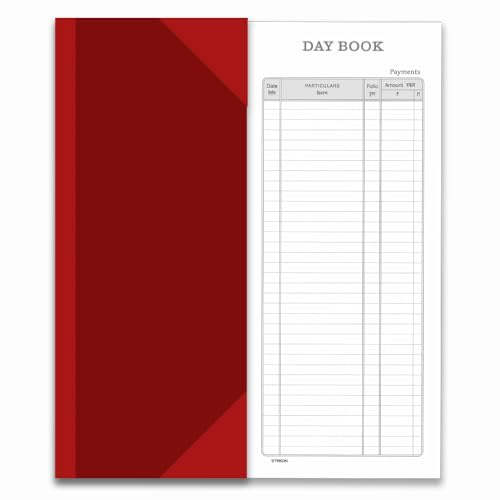 Trison Day Book Register | 256 ark (512 sidor fram + bak) | Röd kanvasbindning | 34 x 14 cm | Quire 8 | Förpackning med 1