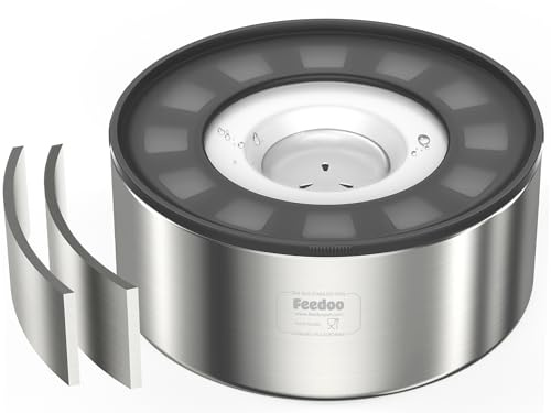 Feedoo 2L No Spill Water Bowl for Dogs, Double-Wall Stainless Steel with Splash-Proof Paws Lid and Floating Disk, Non-Slip Base, Easy to Clean Slow Water Feeder for Small Medium Dogs