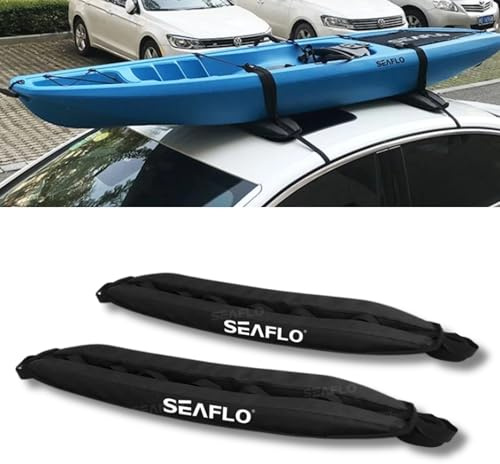 SEAFLO Traveller Soft Kayak Roof Rack with EVA Foam Pads Universal Fit for Cars Lightweight Nylon Top Carrier w/ 2 Securing Straps Fits 2-Door and 4-Door Vehicles 132 lb Load Capacity 4-Year Warranty