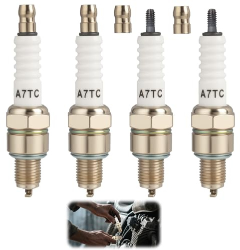 4 PCS Bougie d'allumage A7TC C7HSA, Bougies d’Allumage Antiparasitées Compatible avec GY6 50cc 70cc 90cc 110cc 125cc 140cc 150cc ATV Moped Quads Go Kart Scooter Pit Bike Dirt Bike Buggy Taotao ATC110