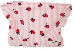 Trousse de Toilette Femme en Velours Côtelé avec Motif de Fraises,Cosmétiques à Glissière Portable,Trousse Maquillage Femme,Sac de Organiseur Cosmétique,Trousse de Toilette Voyage,Makeup Bag