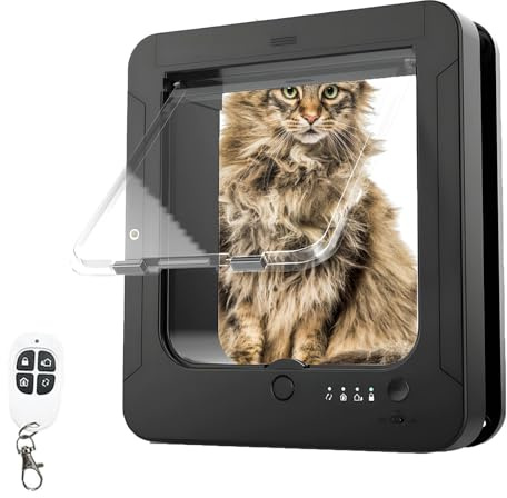 Deluxe Mart Microchip Cat Flap with Remote Control & 2 Sensor Collars, Selective Entry Pet Door for Cats & Small Dogs, 7 7/8 X 7 1/2 Opening, Safe & Smart Access black