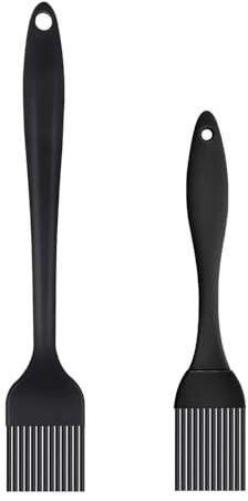 Gekamoyue Pennello da Cucina in Silicone 2 Pezzi, 26+17cm Pennello Griglia Resistente al Calore, Spazzola da Forno Senza BPA per BBQ, Cuocere, Cucinare, Pasticceria (Nero)