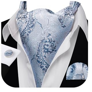 Barry.Wang Ensemble cravate en soie pour homme - Motif cachemire tissé et boutons de manchette carrés, Cachemire bleu clair, taille unique