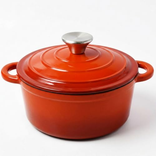 Pentola in ghisa, 2 l/Ø 20 cm, con coperchio, per forno olandese, adatta a induzione, utilizzabile in forno fino a 260 °C, lavabile in lavastoviglie, ideale per stufate/arrosto (arancione)