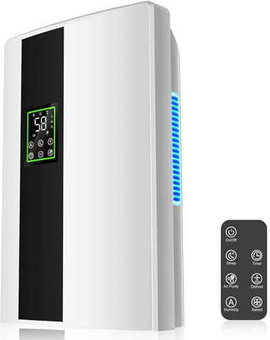 Dehumidifier, 2200ML Dehumidifiers for Home, Ultra Quiet Dehumidifier for Bedroom Bathroom with Remote Control, Touch Screen, Sleep & Auto Humidity Mode, Defrost, Auto Shut-Off, 24 Hour Timer