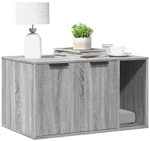 Mokuyary Meuble de Bac à Litière pour Chat Sonoma Gris Salon B | bois ingénierie Maison de Toilettes pour Chats, Table Basse pour Chambre, Balcon