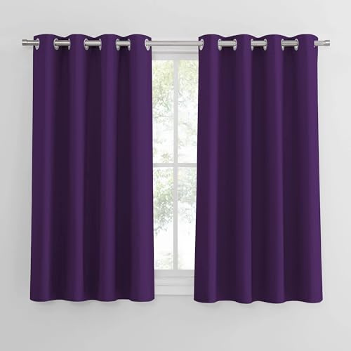 PONY DANCE Purple Short Curtains for Bedroom - Blackout Thermal Insulated Curtains 54 Inch Drop for Window Treatment Energy Saving Drapes with Eyelets, 2 Panels, W46 X L54