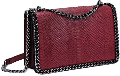 CRAZYCHIC - Bolso Serpiente Mujer - Bolso Bandolera Cadena Acolchado Piel Pitón Cuero PU Señora - Grande Mensajero Clutch Pochette Crossbody Bag - Bolso Cruzado Embrague Noche Elegante - Rojo