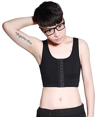 BaronHong medelhög dragkedja elastisk bröstpärm korsett kort linne för Tomboy Trans lesbisk