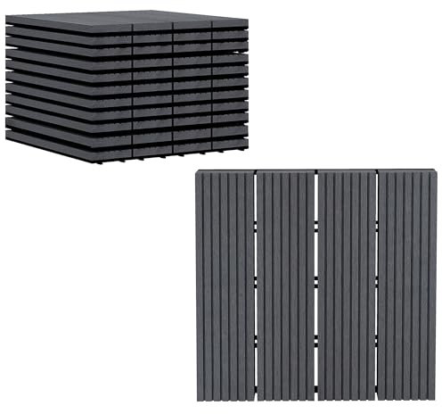 Outsunny Set 11 Piastrelle a Incastro per Esterni Antiscivolo, Piastrelle per Esterno in HDPE Riciclato, 30x30x2.2 cm, Grigio