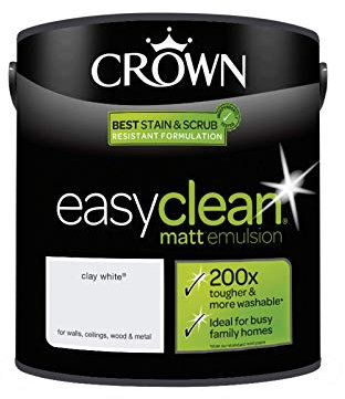 2.5L CROWN Easy Clean MATT Emulsion Multi Surface Paint That can be Used on Walls, Ceilings, Wood and Metal. Stain & Scrub Resistant Formula – Clay White
