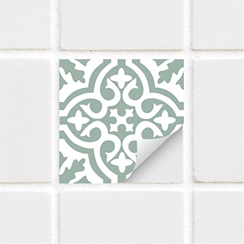 funlife 10PCS 15X15CM stickers carrelage, credence adhesive pour cuisine Peler et coller, Imperméable adapté à la décoration de carrelage de cuisine et de salle de bain, Vert sauge motif vintage