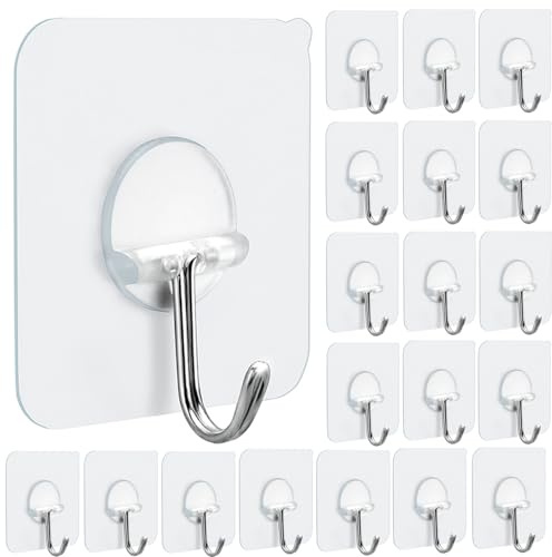 FOTYRIG Adhesive Hooks 15lb(Max) 180 Degree Rotating Heavy Duty Sticky Wall Hooks for Hanging Space Saving Towel Hooks Holder Seamless Stick on Bathroom Kitchen Office Outdoors-20 Packs