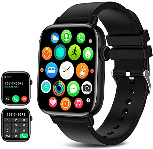 Smartklocka (svara/ringa samtal), 1,9 tum smartwatch fitnessmätare för Android iOS-telefoner med blodtryckspulsmätning, 25 sportlägen SpO2 sömnmonitor stegräknare för kvinnor män, svart