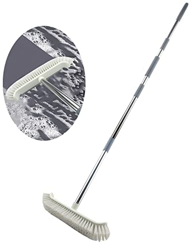 Roellgs Long-handled floor scrubbing brush with adjustable long handle, squeegee and bristles 2 in 1 for cleaning kitchens, bathrooms, tiles, garages, walls and swimming pools