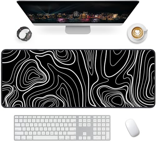 Giecy Tappetino mouse XXL gaming,Mousepad 900 x 400mm, tappetino scrivania grande dimensioni con base in gomma antiscivolo per tastiera, PC(Linee bianche e nere)