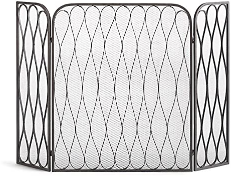 Fire Guard Parascintille indipendente a 3 pannelli pieghevole, Parascintille per caminetto, Parascintille in ferro verniciato a polvere con griglia fine, Parascintille per caminetto e stufa, Ner