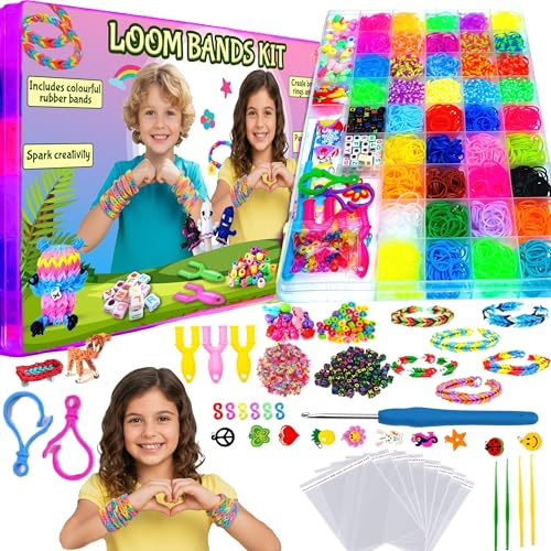 Tuilful 6000+ Loom Bands Bracelet Making Kit with Beads, Charms, Tools & Storage Box – DIY Arts & Crafts Jewelry Making Set for Girls & Boys