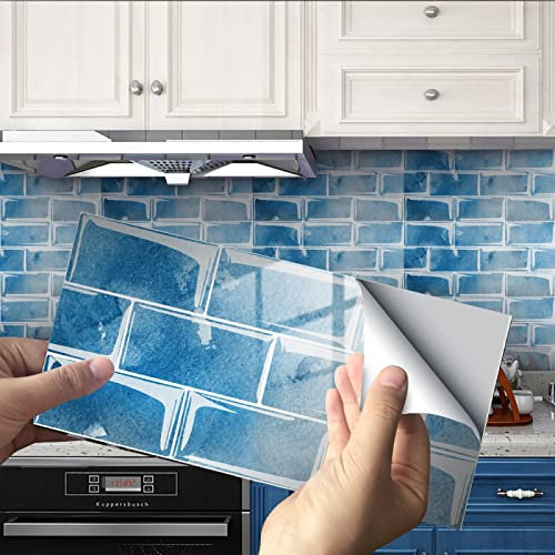 Peel and Stick Backsplash Tile Stickers Sky Blue Stick On Tiles PVC Tile Stickers for Kitchen Heat Resistant Self Adhesive Tiles for Walls Waterproof Peel and Stick Floor Tiles Bathroom Wallpaper