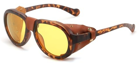 FEISEDY Occhiali da Sole Vintage Steampunk Polarizzati Uomo Donna Occhiali Rotondi Retro Visione Notturna con Lenti Gialle B0159