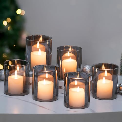 Photophore en Verre Outdoor Verres à Bougie Décoration de Table : Hewory 6 pièces Noir Photophores pour Salon Moderne Décoration de Table Bougeoirs Cylindre en Verre pour Bougies