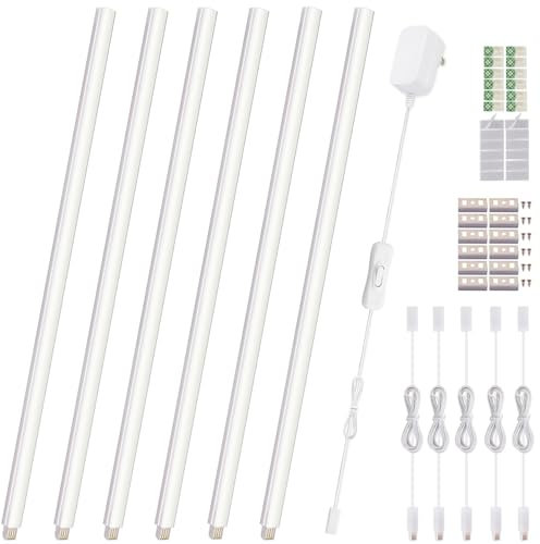 Cefrank Vitrinenbeleuchtung Erweiterbare LED Lichtleisten 6 Stück 30 cm - EU-Stecker - nahtlose verknüpfbare LED-Beleuchtungsleisten unter Schränken - Warmweiß 3000K