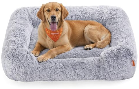 Feandrea Hundebett, großes Hundekissen, 106 x 75 x 20 cm, Hundekorb, weiche Polsterung, Hundesofa, erhöhte Ränder, Bezug abnehmbar und waschbar, rutschfest, Ombré-Grau PGW273G01