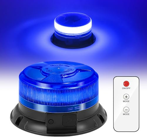 Dinfu rotativo led bateria azul con mando a distancia LED intermitente base magnética 9 modos de luz intermitente con el coche cable de carga y cable USB para el coche de policía camión UTV