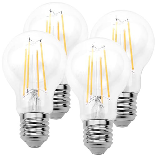 Luminea Glüh-Lampen: 4er-Set LED-Filamentlampen, Dämmerungssensor, E27, 8W, 806lm, warmweiß (Leuchtmittel mit E27-Lampensockel, Filament-Lampe mit Sockel, Wand Deckenleuchte Sensor)