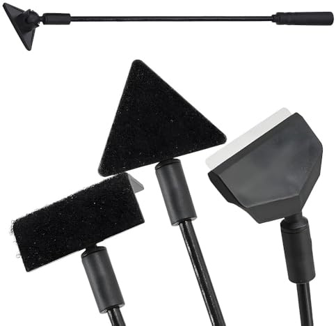 YSHODGU 3-in-1Fish Tank Cleaner Kit, Aquarium Glass Cleaner Scraper Kit Adjustable Algae Removal Tool with Removable Pole Includes Triangle Angle Brush, Blade for Fish Tanks, Right Angle Brush