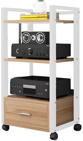 Soporte giratorio con cajón, estante de almacenamiento de medios AV, estante para juegos, soporte de torre de audio para dormitorio y sala de estar, centro de entretenimiento compacto