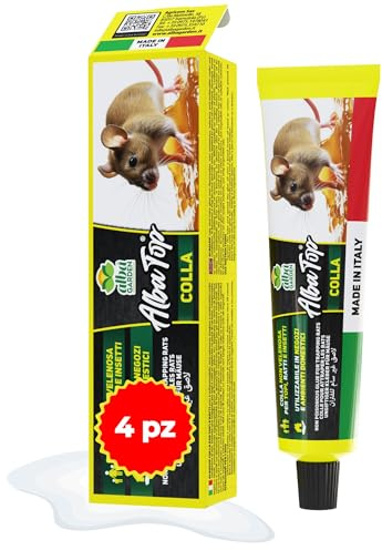 Albagarden – Colla per Topi Extra Forte, Atossica e Inodore - Colla topicida per Trappola Adesiva per Roditori, Scarafaggi e Insetti Striscianti - Senza Veleno - 135 gr (4 Pezzi)