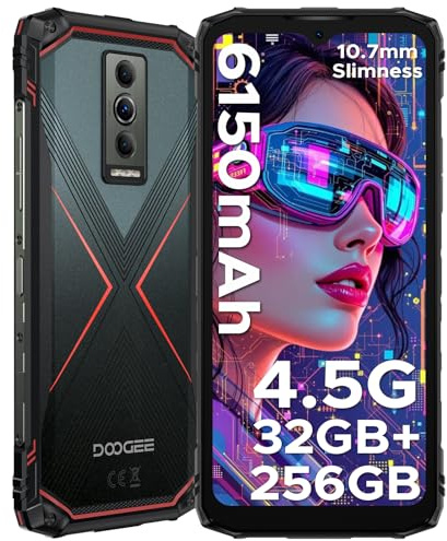 DOOGEE Blade10ProEnergy Telephone Portable Incassable Android 15,Smartphone Incassable 32Go RAM+256Go ROM,6.56 HD+ 90Hz, 50MP+8MP,Batterie 6150mAh, Octa Core, 4.5G/NFC/10.7mm/Double SIM/Face,Rouge