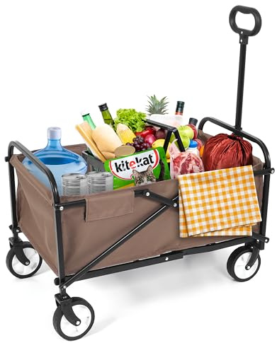 IvoQ Vikbar transportvagn, stabil stålram, lastkapacitet 80 kg, kompakt hopfällbar, robust 600D polyester, perfekt för strand, camping, trädgård och shopping
