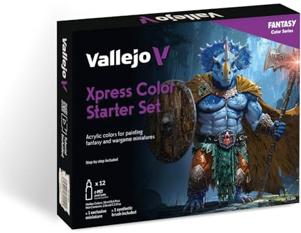 Vallejo Xpress Color Starter Set para Pintar Figuras, Incluye Figura Exclusiva, Pincel Sintético y Guía Paso a Paso, Ideal para Piel, Escamas, Ropa y Metales