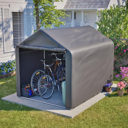 Fahrradgarage Geräteschuppen 160x220x165 cm mit Rolltor wasserdicht UV-beständig wetterfest Stahlgestell PE-Material für Fahrräder E-Bikes Motorräder Gartengeräte