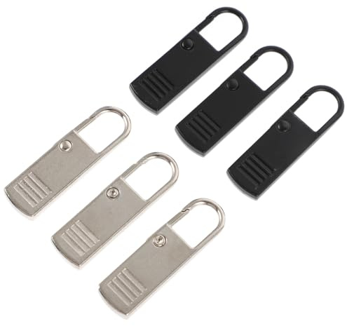 HAPINARY 6 Pezzi Tiranti per Cerniera in Metallo Staccabili, Kit Riparazione Zip per Borse e Zaini, Estensioni Cerniera in Argento e Nero per Accessori di Cucito e Sartoria