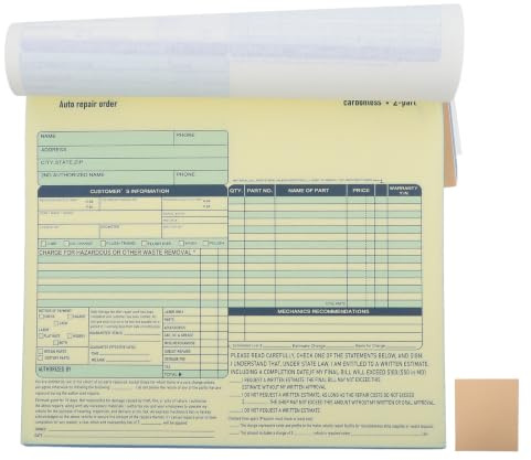 Veemoon Libro de recibos para taller de reparación de automóviles - 8.5 x 7.4 pulgadas, sin papel carbón, 2 partes, para facturas de trabajo mecánico - Formularios de seguimiento de reparaciones y