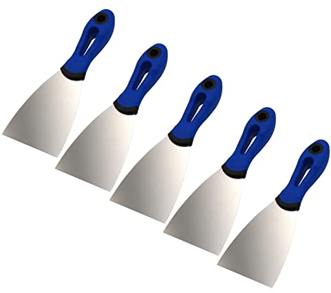 5er Set DEWEPRO® Profi Gipsspachtel 80mm - Gipserspachtel & Malerspachtel - Rostfreies Edelstahlblatt - 8cm Breite - Ergonomischer 2-Komponenten-Griff