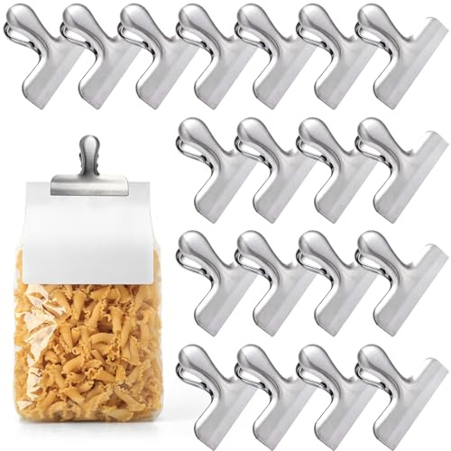 20 Pack Metal Chip Clips - OAMCEG 3 Inch Wide Stainless Steel Food Bag Clips Heavy Duty, Perfect for Air Tight Seal Grips on Coffee, Food & Bread Bags, Office Kitchen Home Usage