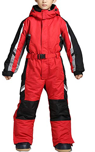YOJOLO Kinder Skianzug Jungen Mädchen Einteilige Skibekleidung Winddicht Wasserdicht Winter Thermo Schneeanzug Für Kinder Kleinkind,Rot,146~152cm