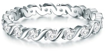 Trilani Damen Ring aus 925/- Sterling Silber mit Zirkonia in Brilliantschliff Memoirering Vorsteckring Verlobungsring