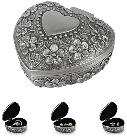 LuluDa Vintage Heart Shaped Jewellery Box Heart Antique Ring Box Small Vintage Jewellery Gift Box Classic Carved Jewellery Storage Organizer Case for Earrings Rings Jewellery Gifts